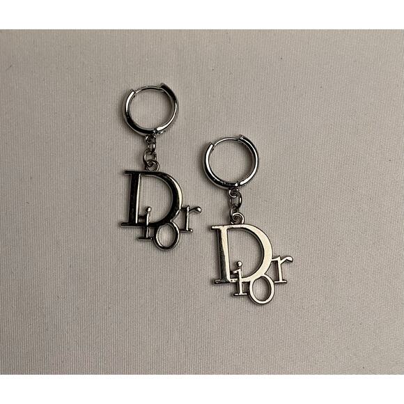 Christian Dior Silver DIOR Huggie Hoop Earrings - Picture 2 of 6